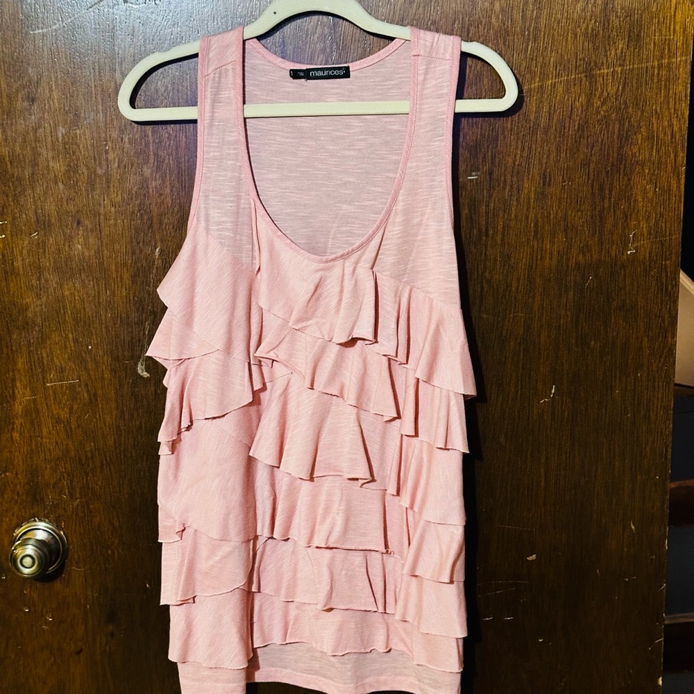 Maurices Pink Ruffled Sleeveless Tank Top